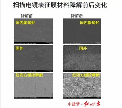 扫描电镜下的膜材料降解对比，红色劲典缓控释肥包膜完胜，更环保，更绿色